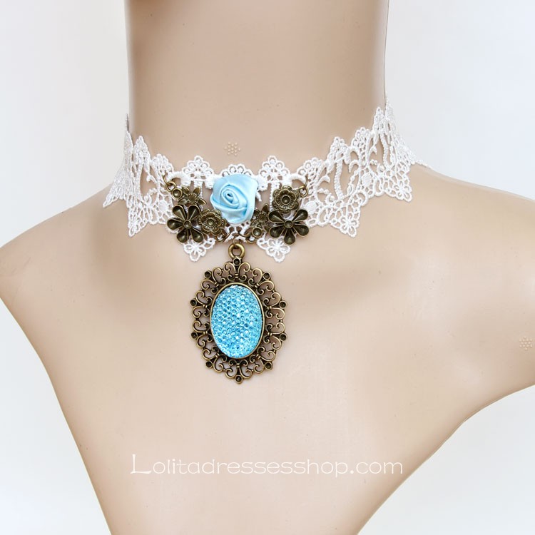 Lolita Aegean Sea White Lace Fashion Flower Necklace
