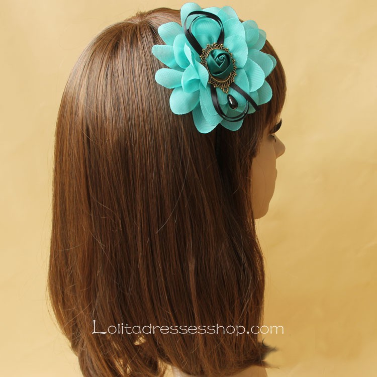 Lolita Headdress Retro Green Chiffon Rose Flower Headband