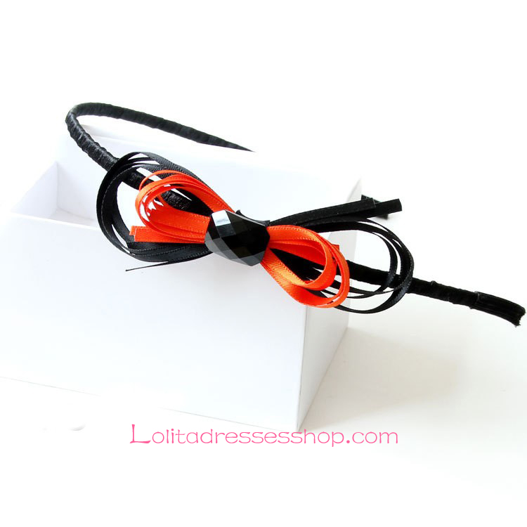 Lolita Headdress Orange Black Mixed Colors Bow Headband