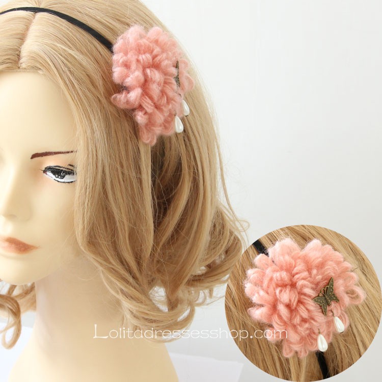 Lolita Headdress Wool Flower Bow Pearl Headband