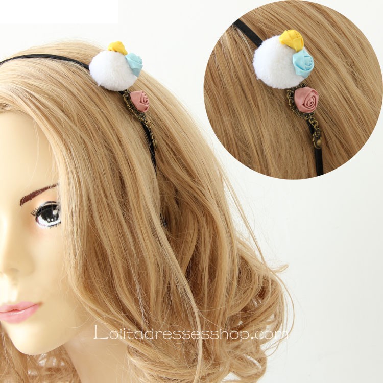 Lolita Headdress Rose Cute Fur Ball Headband