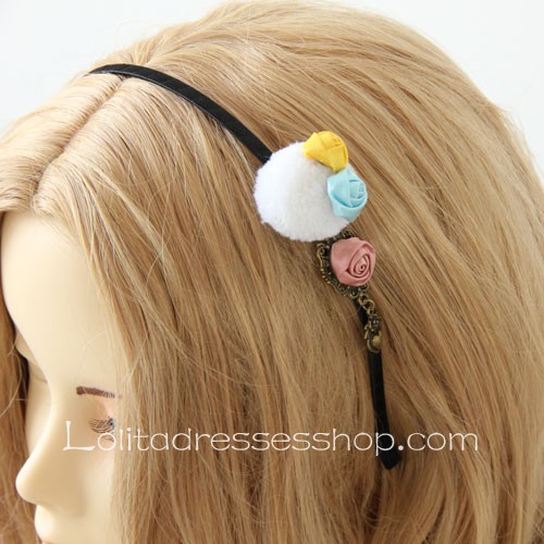 Lolita Headdress Rose Cute Fur Ball Headband