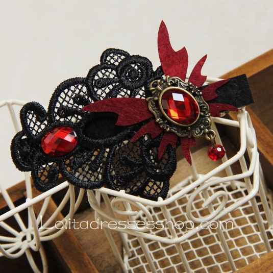 Lolita Headdress Vampire Gothic Butterfly Lace Artificial Crystal Barrette