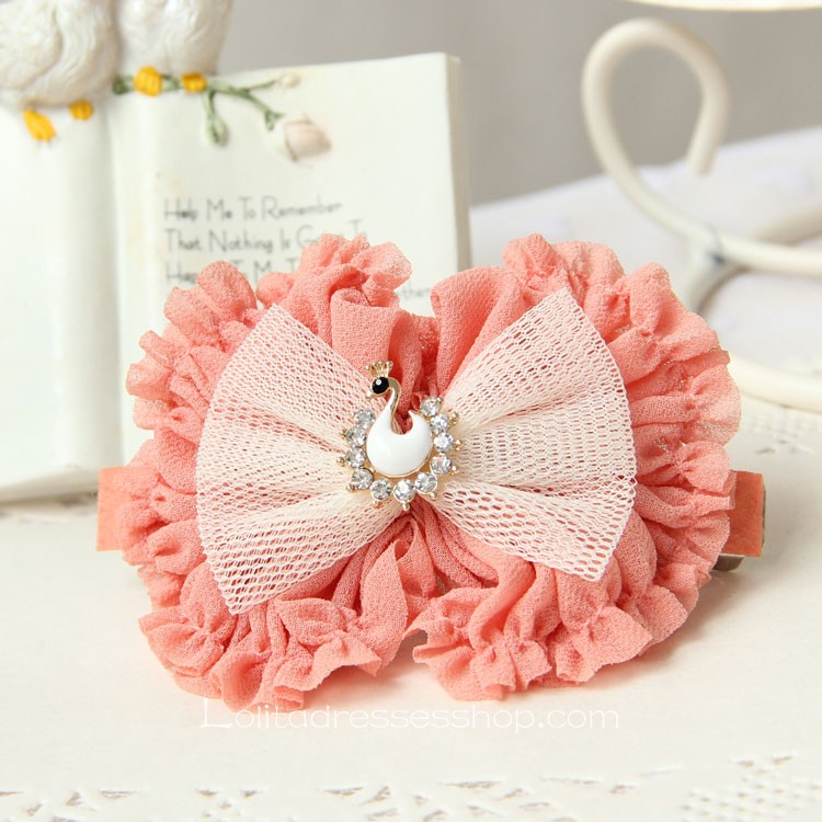 Lolita Headdress Cute Pink Bow Swan Barrette