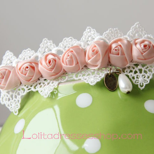 Lolita Headdress Bridal Lace Vintage Pink Roses Barrette