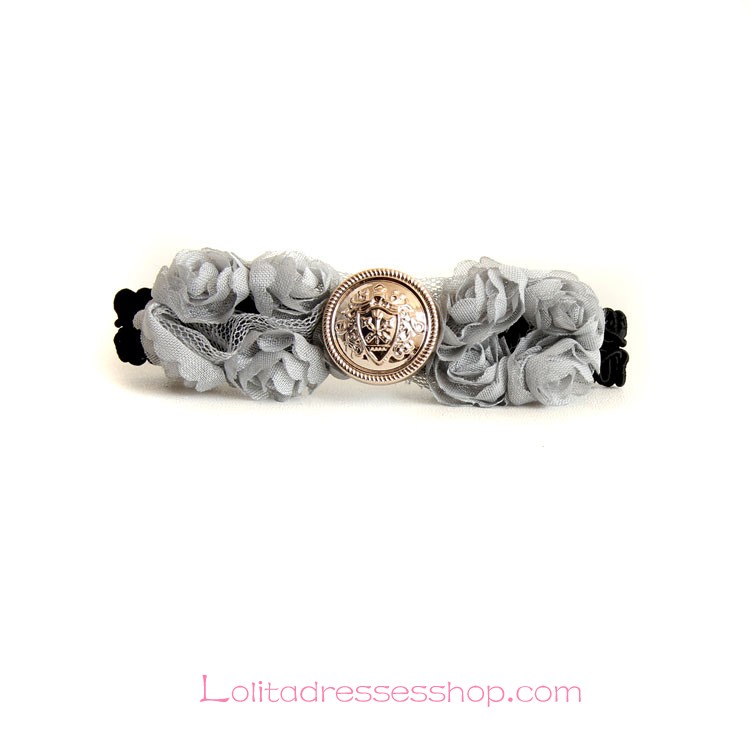 Lolita Headdress Gray Lace Fashion Flower Button Barrette