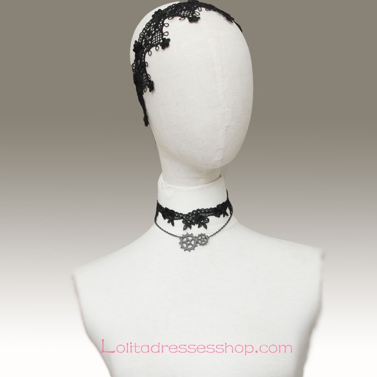 Lolita Black Stylish Punk Gear Lace Necklace