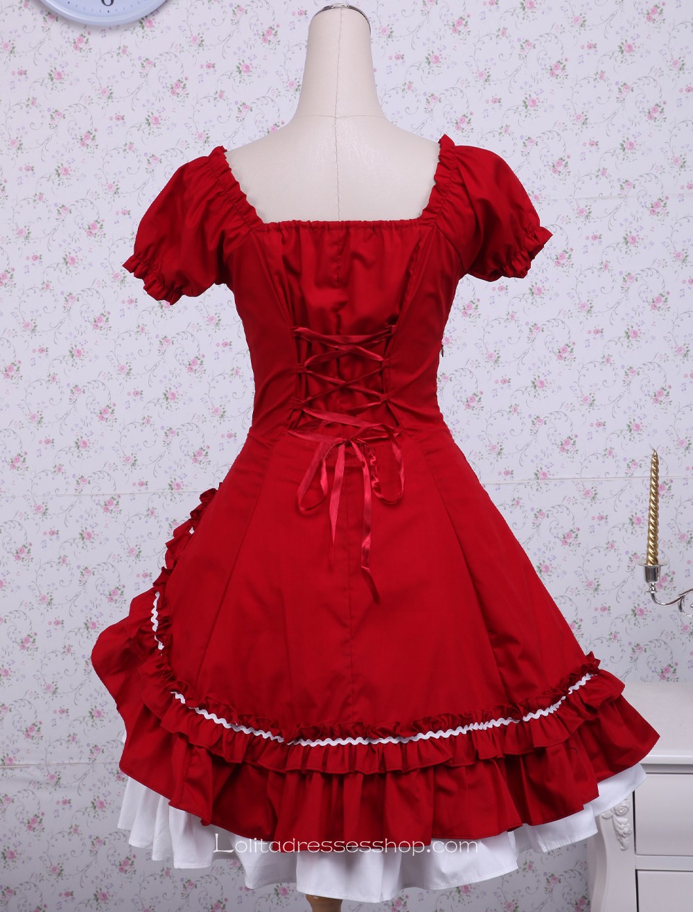 Pop Red Two-layer Bow Short Sleeves Classic Lolita Dress