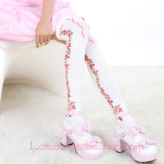 Lovely White Roses Sweet Lolita Knee Stockings