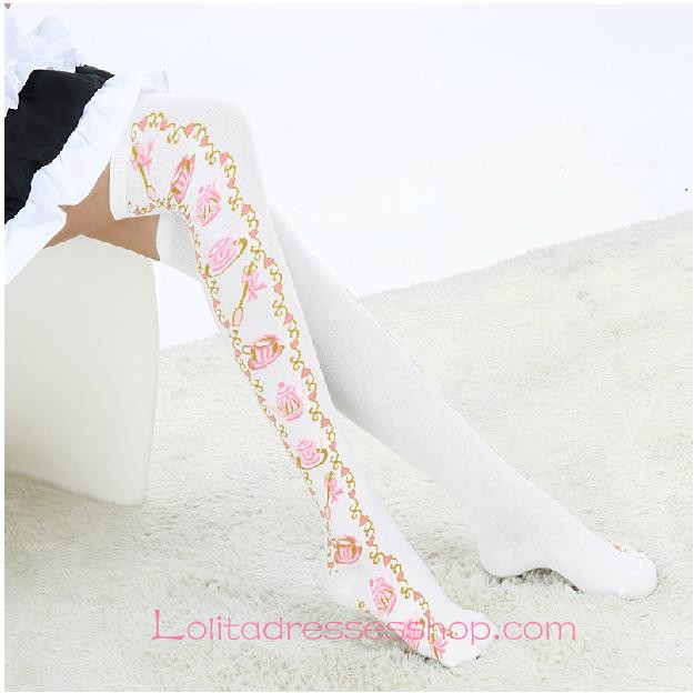Lovely Fashion Jacquard Tea Sets White Lolita Knee Stockings