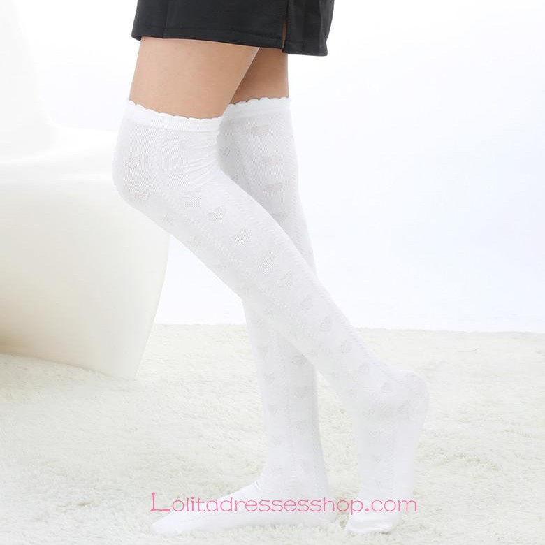 Lovely White Stylish Elegant Retro Embossing Lolita Knee Stockings