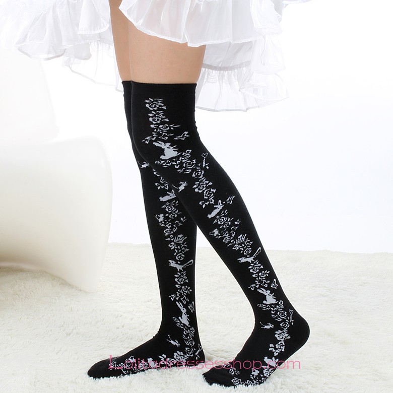 Lovely Black Washion Decorative Pattern Lolita Knee Stockings