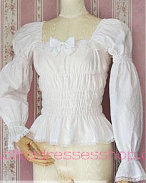 White Lace Trim Square Collar Elastic Princess Lolita Blouse