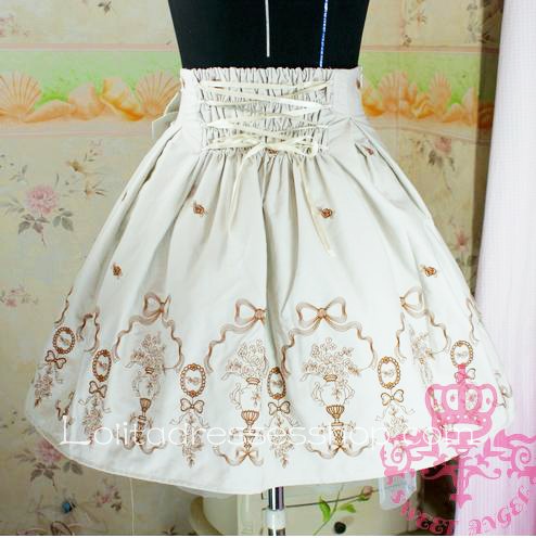 Khaki Princess Rose Embroidery Pattern Ribbon Corset Lolita Skirt