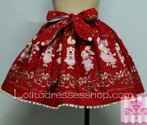 Red Milk Rabbit and Rose Pattern Beautiful Lolita Skirt