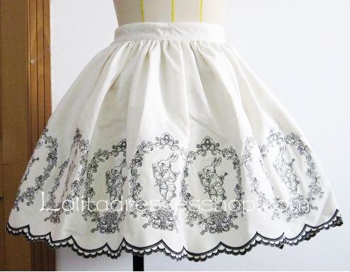 White Alice Poker Rabbit Embroidery Flounce Petal Hem Lolita Skirt
