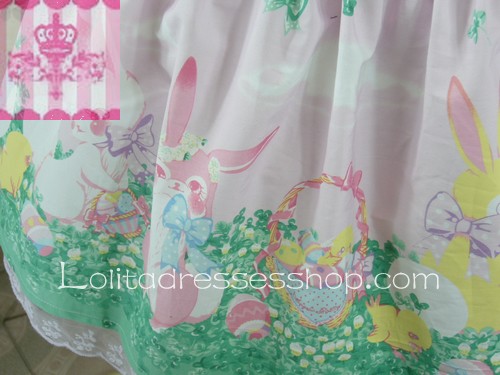 Grassland Rabbit Ribbon Bow Lace Hem Pink Lolita Skirt