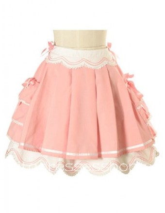 Lovely Flounce Petal Hem Ribbon Bow Pink Lolita Skirt