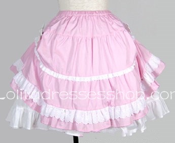 Lovely White Lace Hem Wild Fashion Pink Lolita Skirt