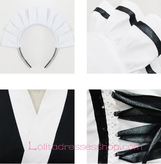 Black and White Cotton V-Neck Flouncing Sweet Maid Lolita Dress