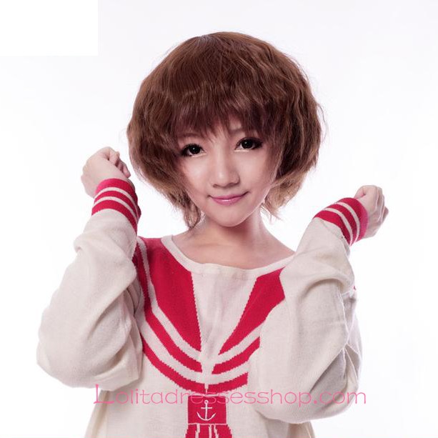 Lolita Light Brown Slightly Curled Short Maid Cute Cosplay Wig