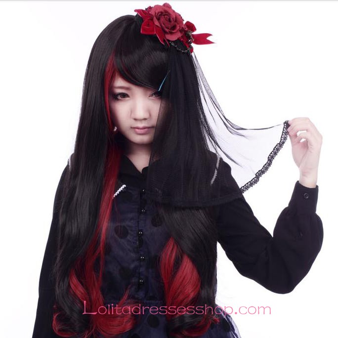 Lolita Red Black Long Changing Shape Maid Cute Cosplay Wig