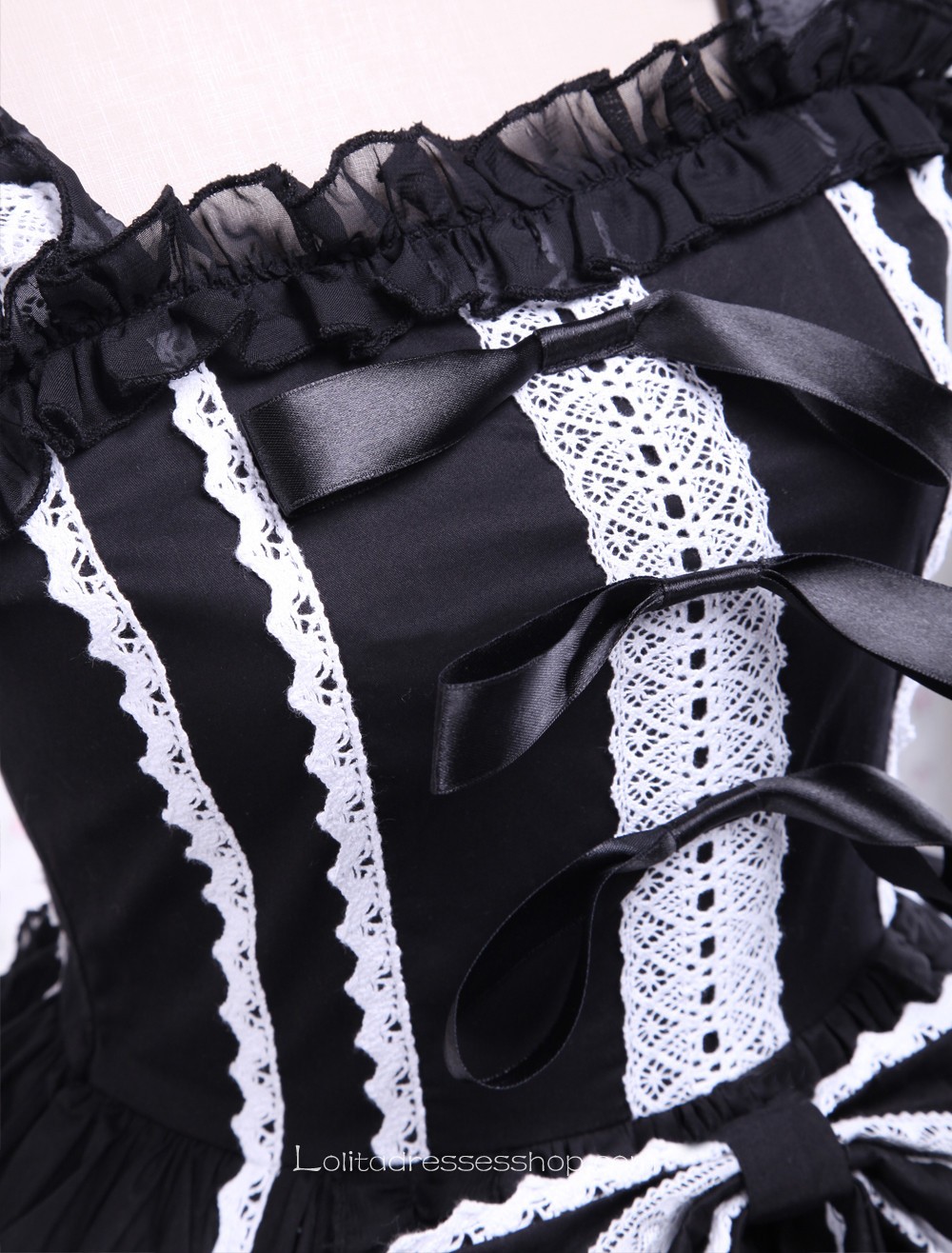 Feifei Sleeves Ruffles Bow Lace Trim Gothic Cotton Lolita Dress