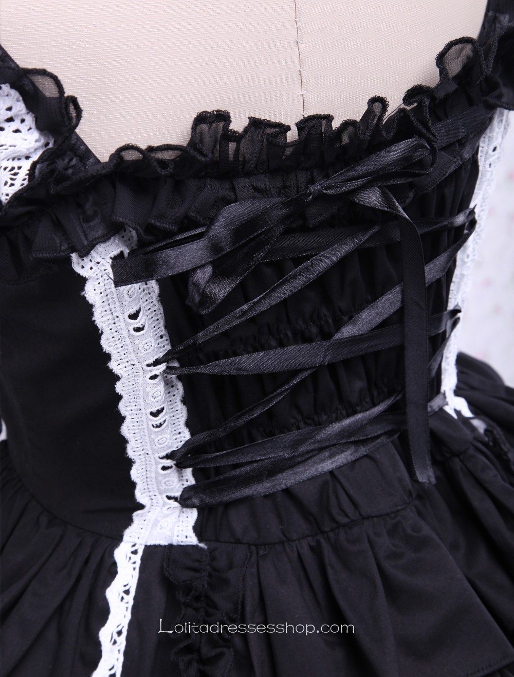 Feifei Sleeves Ruffles Bow Lace Trim Gothic Cotton Lolita Dress
