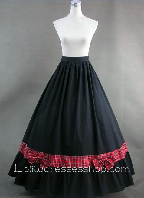 Red Plaid and Bows Black Long Skirt Gothic Victorian Lolita Dress