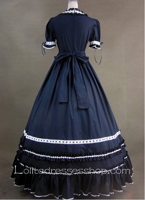Aristocrat Style Black and White Ruffled Gothic Victorian Lolita Dress