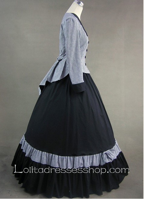 Bows and Buttons Decoration Shepherd Check and Black Gothic Victorian Lolita Dress