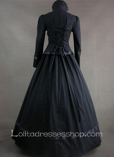 Buttons and Lace Decoration High Collar Gothic Victorian Lolita Dress