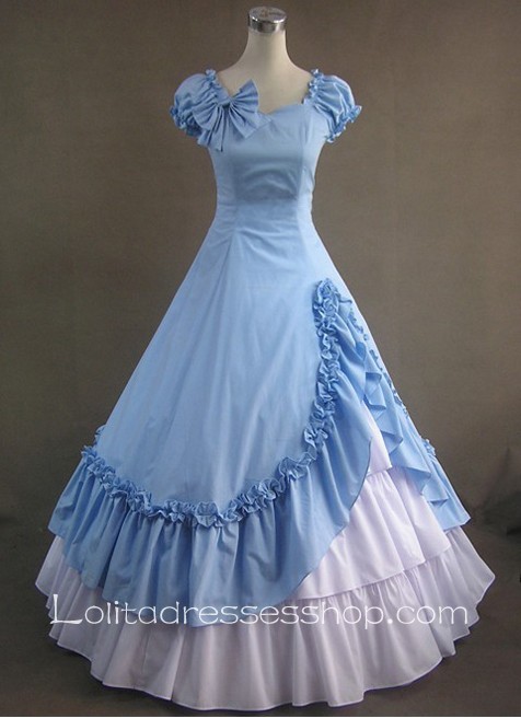 Gothic Victorian Sky Blue and White Short Sleeeves Simple Fashion Lolita Dress