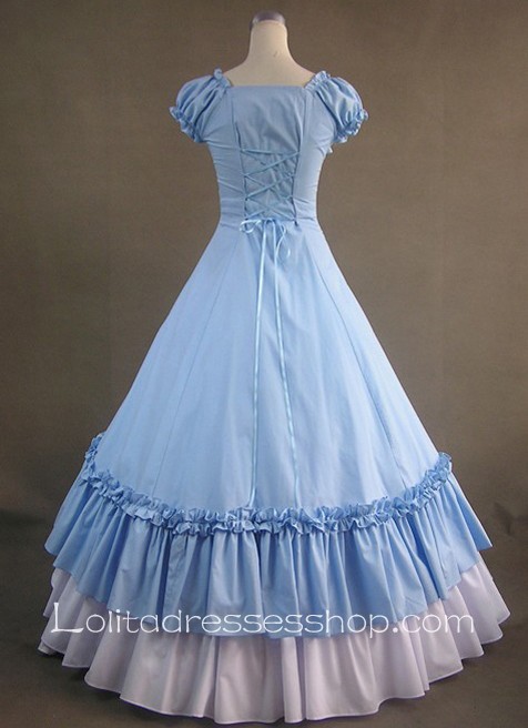 Gothic Victorian Sky Blue and White Short Sleeeves Simple Fashion Lolita Dress
