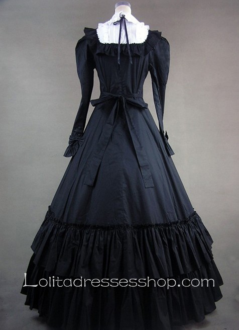 Gothic Victorian Black and White Bow and Buttons Decoration Lolita Dress