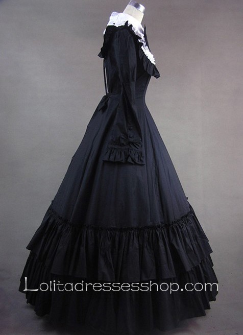 Gothic Victorian Black and White Bow and Buttons Decoration Lolita Dress