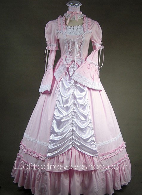 Gothic Victorian Sweet Pink and White Long Sleeves Lolita Dress