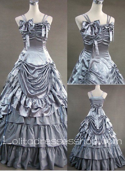 Gothic Victorian Super Exquisite silver Straps Long Lolita Dress