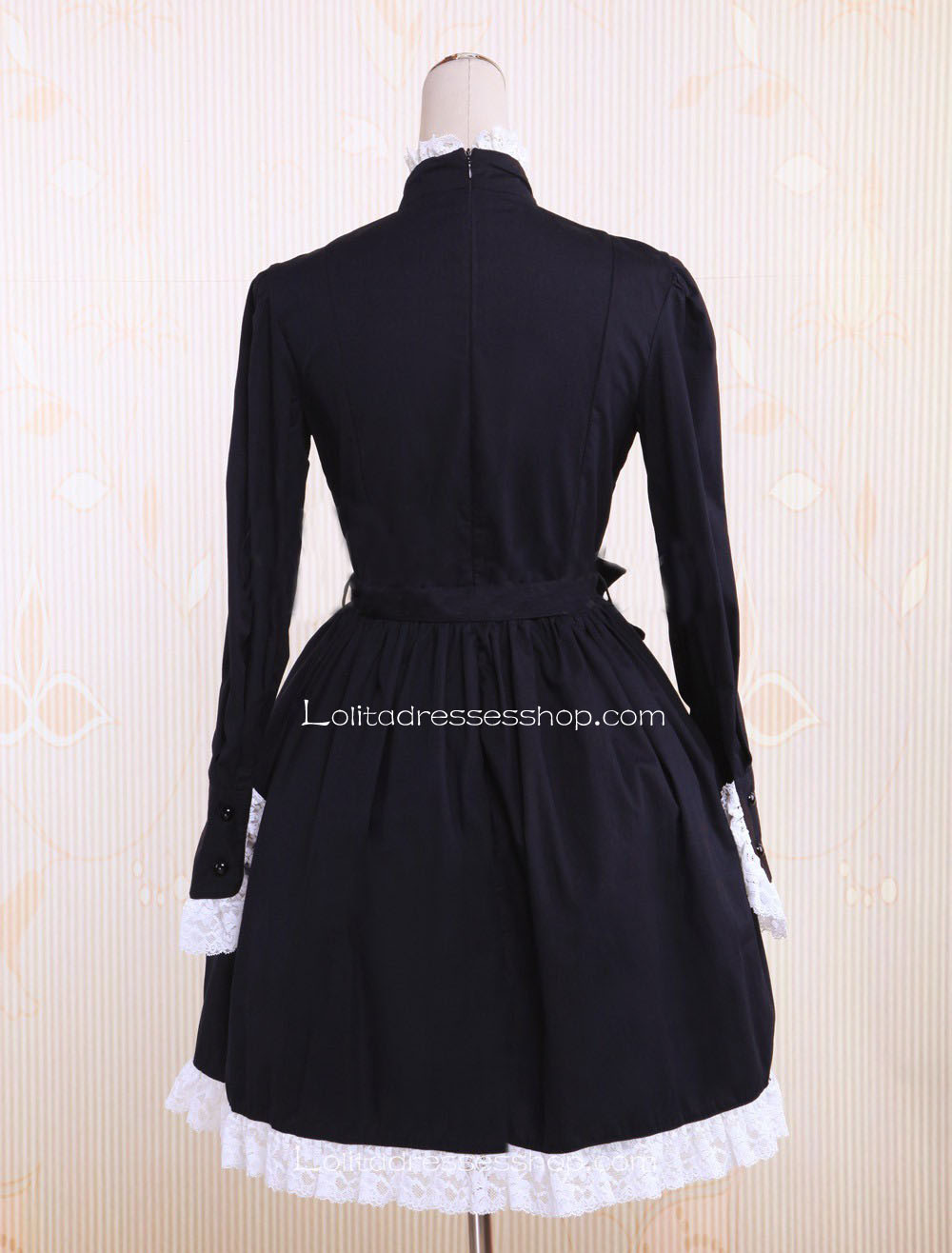 Sweet Princess Black White Bow Lace High Collar Punk Lolita Dress