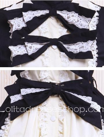 Sweet Princess Black White Bow Lace High Collar Punk Lolita Dress