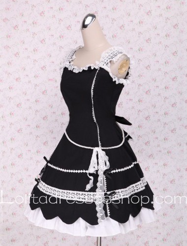 White lacing Hem Patel Shaped Skirt Black Punk LOlita Dress