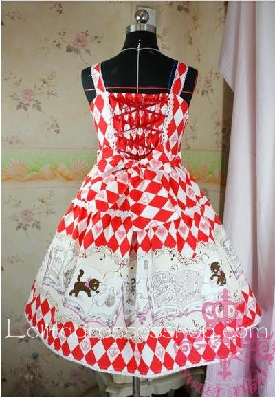 Lolita Floral Red Cotton Sleeveless Ruffles Bow Sweet Dress