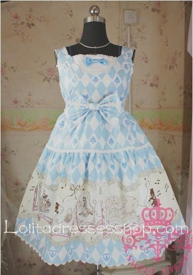 Lolita Floral Sky Blue Cotton Sleeveless Ruffles Bow Sweet Dress