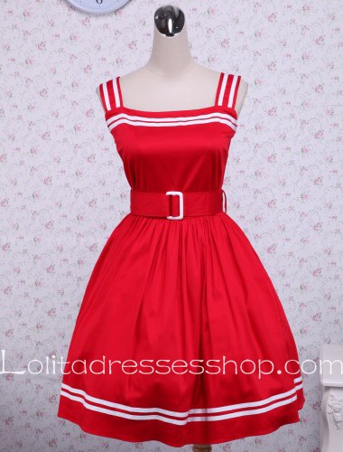 Red Cotton Belt School Sleeveless Sailor Lolita Dress