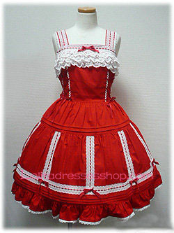 Lace Trim Red Cotton Straps Sleeveless Sweet Lolita Dress