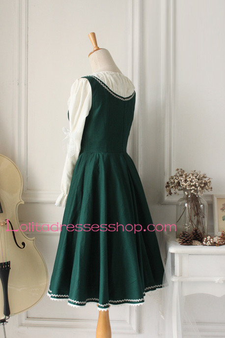 Dark Green Cotton Round Neck Splicing Classic Lolita Dress