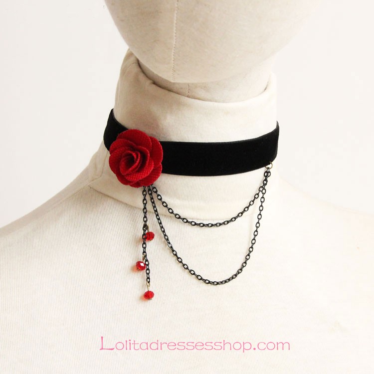 Vampire Gothic Rose Crystal Velvet Ribbon Lolita Necklace