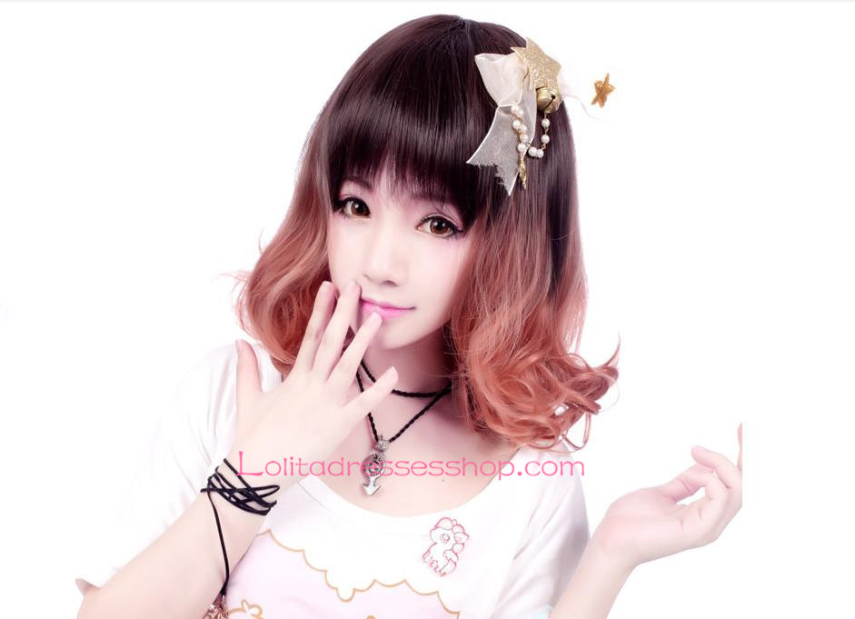 Lolita Light Brown Short Slightly Curly Maid Cute Cosplay Wig