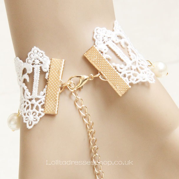 Sweet White Lace Metal Leaf with Chain Lolita Bracelet