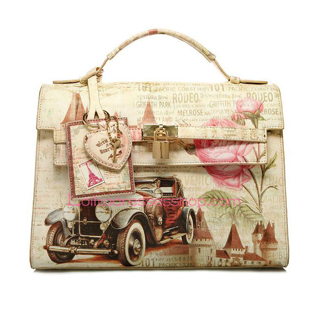 The Arch Printing Vintage Sports Car PU Lolita Handbag